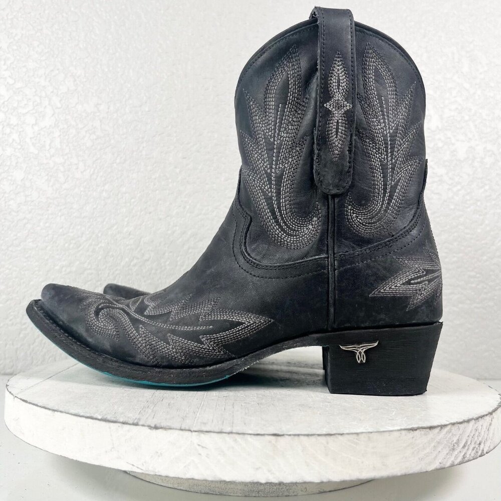 NEW Lane LEXINGTON Black Cowboy Boots Size 7.5 Short Leather Ankle Snip Toe Boot - Picture 4 of 10